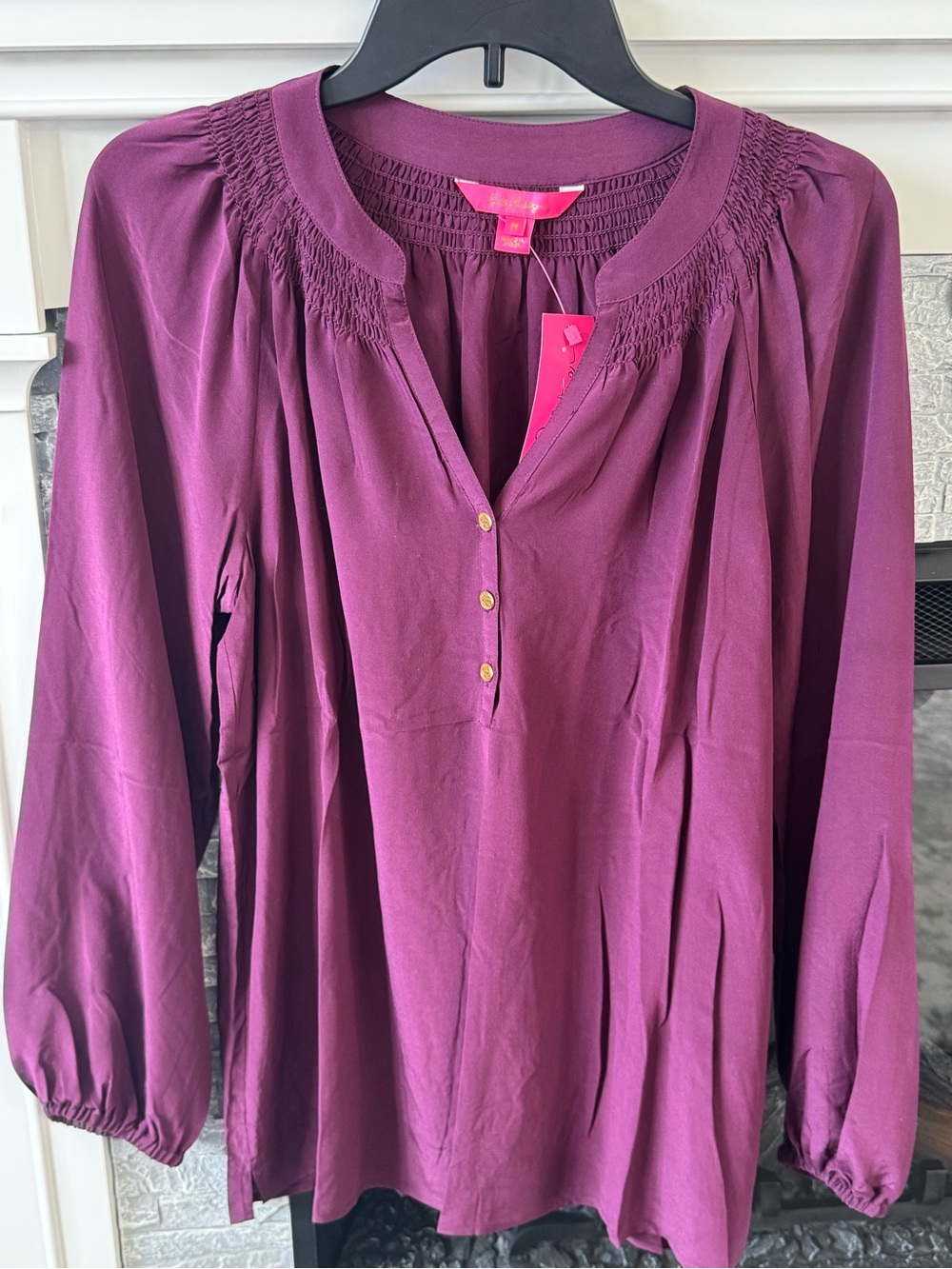 Lilly Pulitzer Elsa Silk Blouse Long-Sleeve Bohemian style Blouse Cherry Ganache